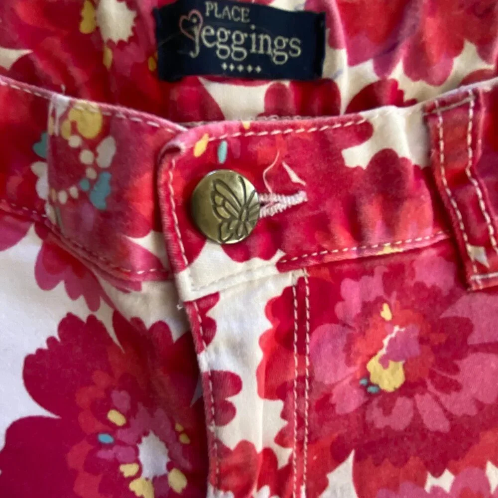 The Children's Place pink floral jeggings girl's size 12 adjustable waist